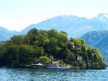 The lake ferry `Milano` pulling into the island after stopping in Sala Comacina in season 