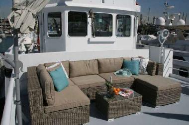 Lounge area on the front deck, lovely wide views over marina
