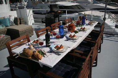 Dining area on the front of the Boat, wonderful to have a meal