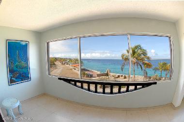 The view from the bedroom with sun tanning (sunset watching) deck, bbq, outdoor shower and ladder do