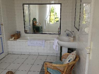 First Floor bathroom with bath and shower attachment and lovely vineyard views in season 