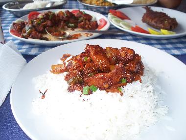 fragrant basmati rice with spicy chilly fish made by our cook latha at our house.....