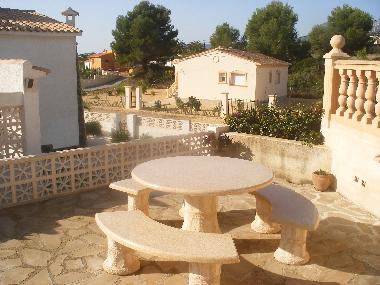 Stone table in BBQ area