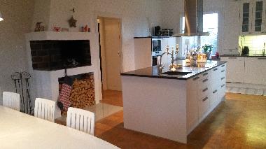 Kitchen with open fire place