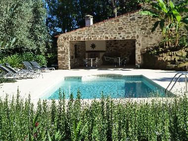 pool with covered terrace