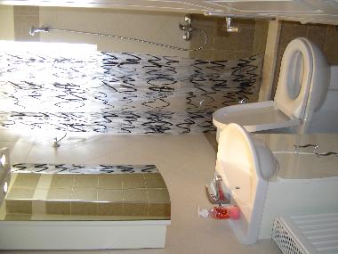 Zeus, Apollo and Hermes shower room. It is the same at each apartment.