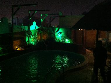 Back garden pool evening