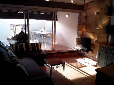 exposed original stones and beams