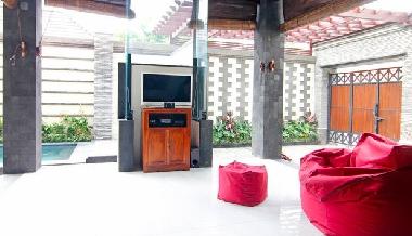 Living area with blinds up