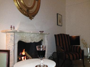 Sittingroom with fireplace for winter evenings.