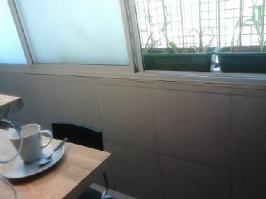 An eating desk for 2 - and the window behind! 