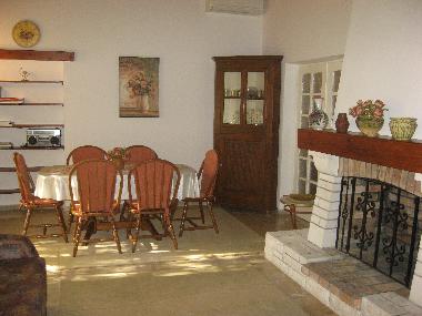 Dining table and fireplace in the living room