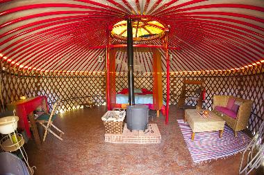 fish eye view of entire yurt's interior