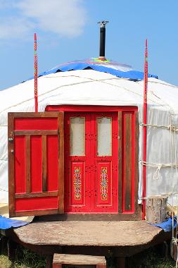 entrance to the yurt - traditional Mongolian paint decoration