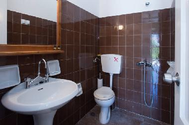 Large bathroom with shower.