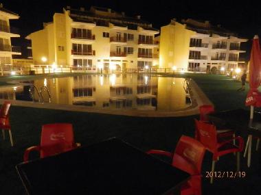 night time pool view from elcibar