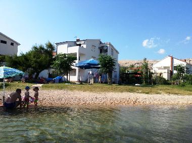look from the sea on the beach and the house