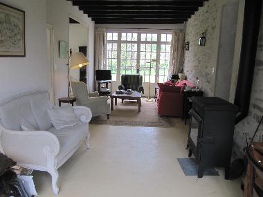 the living with its woodstove