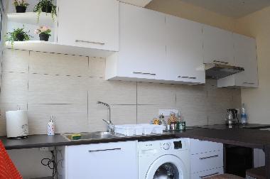 The Kitchen with the complimentary tray with coffee , sugar , tea etc 