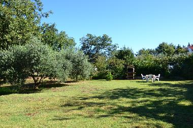 Large garden with barbue and dining area