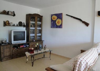living room with spanish tv