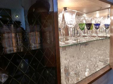 bar with crystal and silver objects
