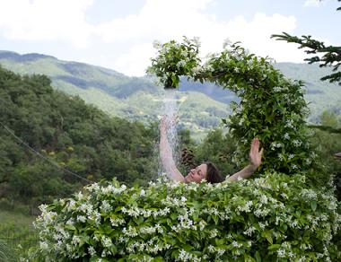 outside shower with sunheated water