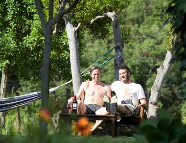 friends drinking wine in the garden