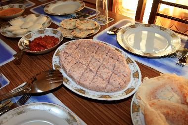 Traditional milk rice (kiri bath) and lunu miris (mix of onion, chili & maldive fish)