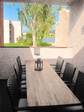 Balcony overlooking the lake, mountain and golf